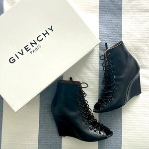 GIVENCHY Comp 9 Bond Black Leather Booties Open-Toe Sandals Wedges
